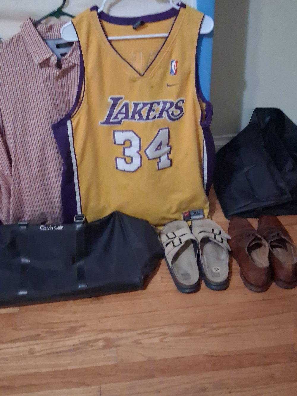 Nike Yellow and Purple Lakers #34 Basketball Jersey